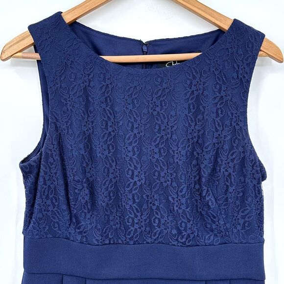 Chelsea Rose Navy Blue Sleeveless Mini Dress Lace Overlay bodice Size 8 Stretch - Picture 9 of 10